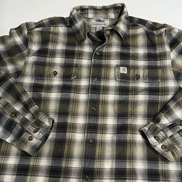 Carhartt Long Sleeve Plaid Button Down Mens Size Medium Heavy Flannel Green - Picture 3 of 9